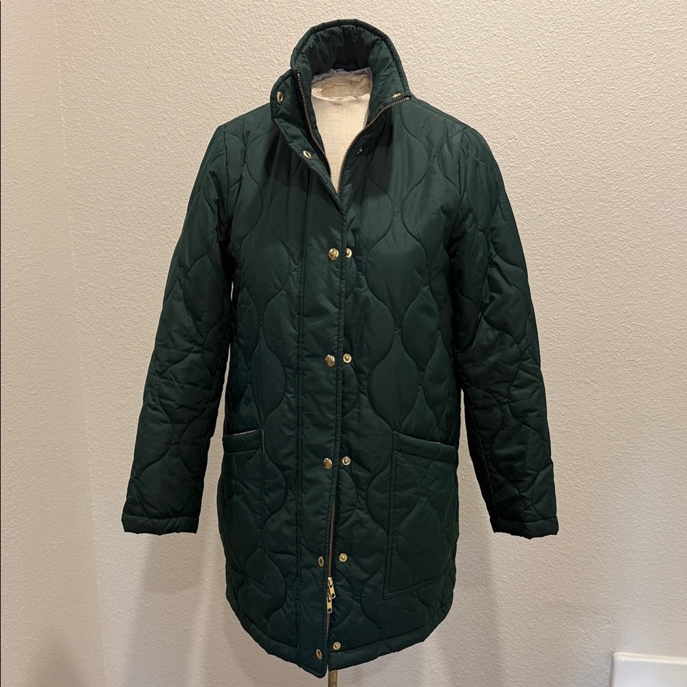 J. Crew Dark Green Quilted Puffer Jacket